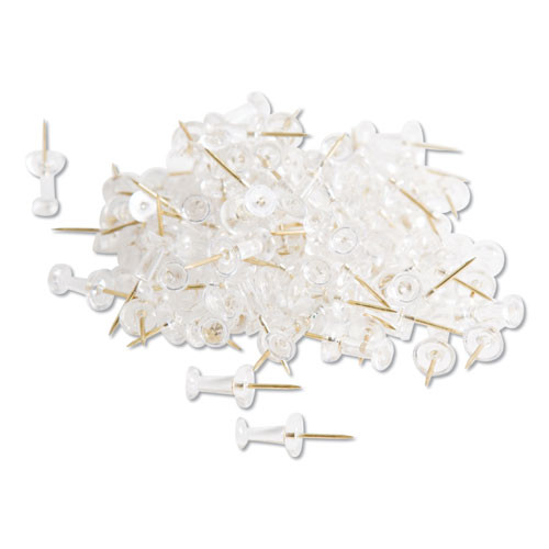 Standard Push Pins, Plastic, Clear, Gold Pin, 7/16", 100/pack Standard Push Pins, Plastic, Clear, Gold Pin, 7/16", 100/pack