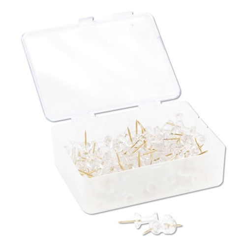 Standard Push Pins, Plastic, Clear, Gold Pin, 7/16", 100/pack Standard Push Pins, Plastic, Clear, Gold Pin, 7/16", 100/pack