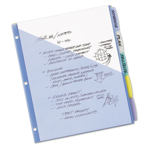 Write And Erase Durable Plastic Dividers With Pocket, 3-hold Punched, 5-tab, 11.13 X 9.25, Assorted, 1 Set Write And Erase Durable Plastic Dividers With Pocket, 3-hold Punched, 5-tab, 11.13 X 9.25, Assorted, 1 Set