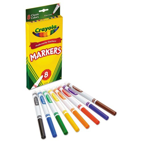 Non-washable Marker, Fine Bullet Tip, Assorted Colors, 8/pack