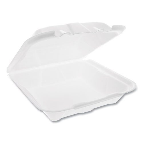 Foam Hinged Lid Containers, Dual Tab Lock Economy, 9.13 X 9 X 3.25, 1-compartment, White, 150/carton Foam Hinged Lid Containers, Dual Tab Lock Economy, 9.13 X 9 X 3.25, 1-compartment, White, 150/carton