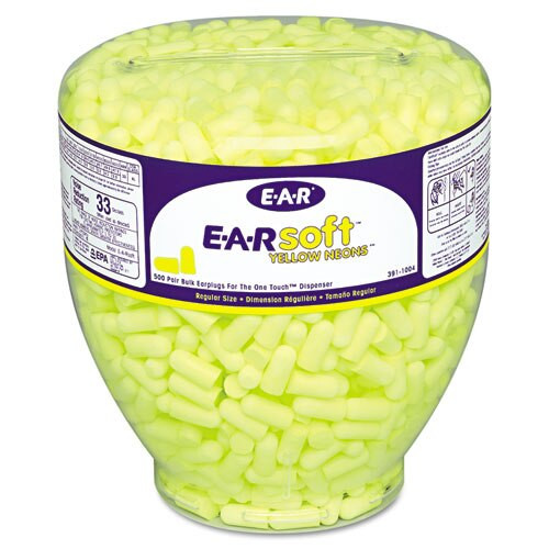 E·a·rsoft Neon Tapered Earplug Refill, Cordless, Yellow, 500/box