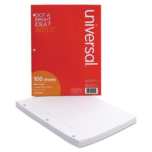 Filler Paper, 3-hole, 8.5 X 11, Medium/college Rule, 100/pack Filler Paper, 3-hole, 8.5 X 11, Medium/college Rule, 100/pack