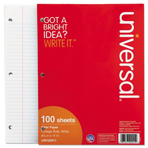 Filler Paper, 3-hole, 8.5 X 11, Medium/college Rule, 100/pack Filler Paper, 3-hole, 8.5 X 11, Medium/college Rule, 100/pack