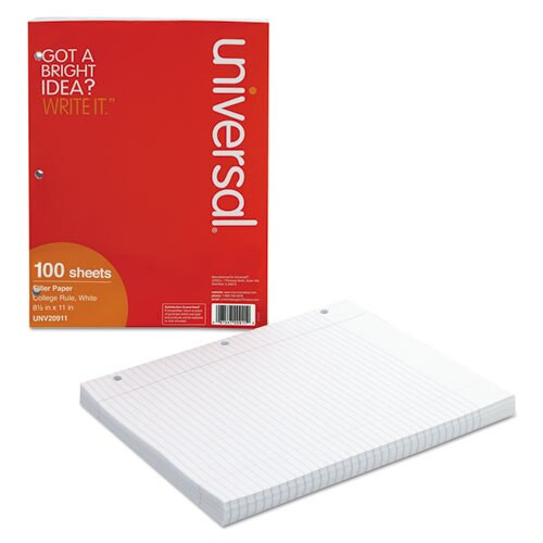Filler Paper, 3-hole, 8.5 X 11, Medium/college Rule, 100/pack Filler Paper, 3-hole, 8.5 X 11, Medium/college Rule, 100/pack