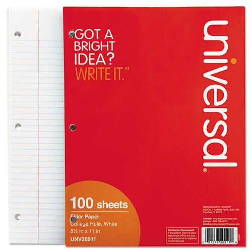 Filler Paper, 3-hole, 8.5 X 11, Medium/college Rule, 100/pack Filler Paper, 3-hole, 8.5 X 11, Medium/college Rule, 100/pack