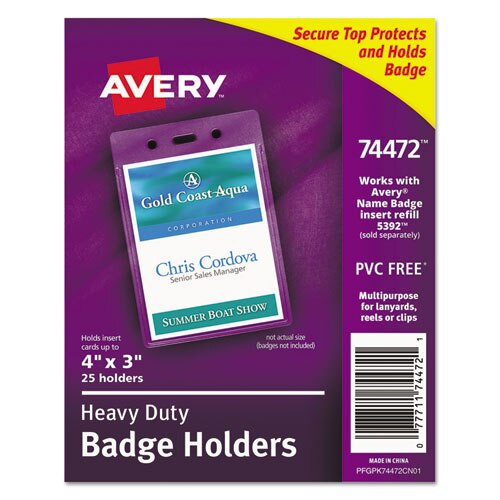 Secure Top Heavy-duty Badge Holders, Vertical, 3w X 4h, Clear, 25/pack Secure Top Heavy-duty Badge Holders, Vertical, 3w X 4h, Clear, 25/pack