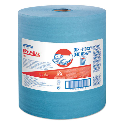 X80 Cloths With Hydroknit, Jumbo Roll, 12 1/2 X 13 2/5, Blue, 475/roll X80 Cloths With Hydroknit, Jumbo Roll, 12 1/2 X 13 2/5, Blue, 475/roll