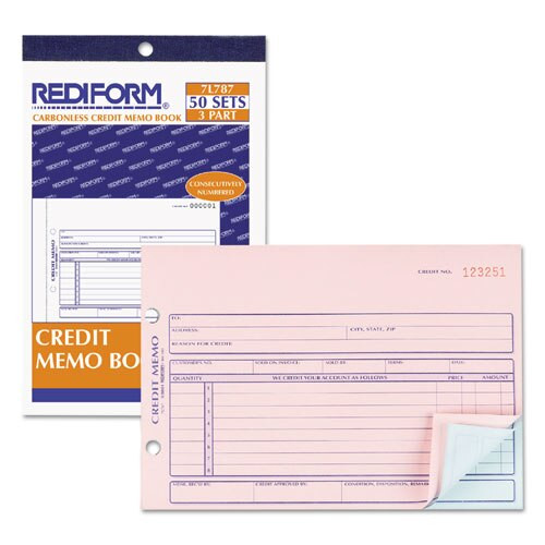 Credit Memo Book, 5 1/2 X 7 7/8, Carbonless Triplicate, 50 Sets/book Credit Memo Book, 5 1/2 X 7 7/8, Carbonless Triplicate, 50 Sets/book