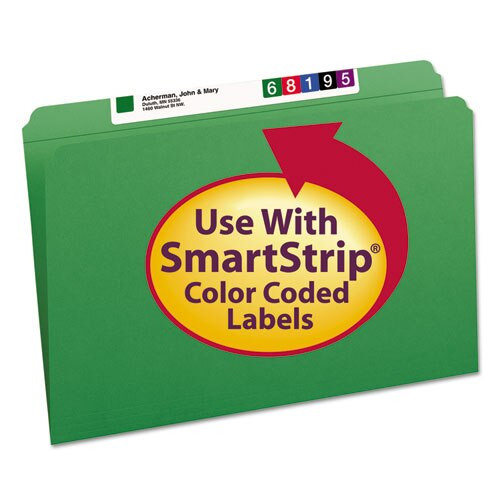 Reinforced Top Tab Colored File Folders, Straight Tab, Legal Size, Green, 100/box