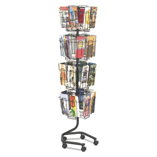 Wire Rotary Display Racks, 32 Compartments, 15w X 15d X 60h, Charcoal Wire Rotary Display Racks, 32 Compartments, 15w X 15d X 60h, Charcoal