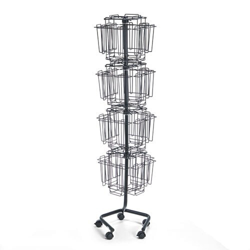Wire Rotary Display Racks, 32 Compartments, 15w X 15d X 60h, Charcoal Wire Rotary Display Racks, 32 Compartments, 15w X 15d X 60h, Charcoal