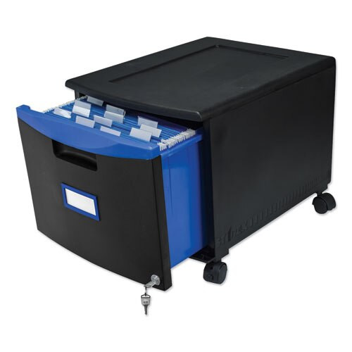 Single-drawer Mobile Filing Cabinet, 14.75w X 18.25d X 12.75h, Black/blue Single-drawer Mobile Filing Cabinet, 14.75w X 18.25d X 12.75h, Black/blue