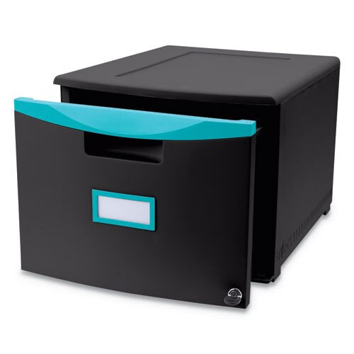 Single-drawer Mobile Filing Cabinet, 14.75w X 18.25d X 12.75h, Black/blue Single-drawer Mobile Filing Cabinet, 14.75w X 18.25d X 12.75h, Black/blue