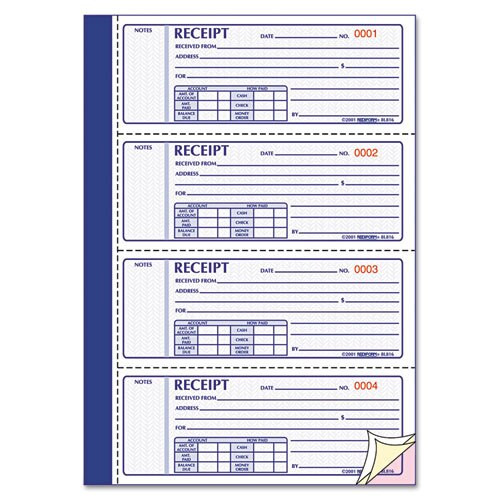 Money Receipt Book, 7 X 2 3/4, Carbonless Triplicate, 200 Sets/book Money Receipt Book, 7 X 2 3/4, Carbonless Triplicate, 200 Sets/book
