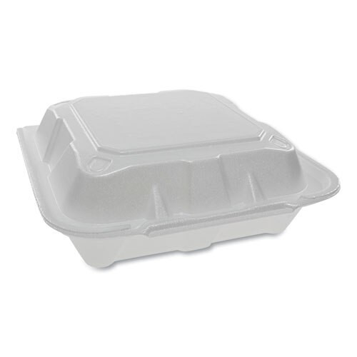 Foam Hinged Lid Containers, Dual Tab Lock, 8.42 X 8.15 X 3, 1-compartment, White, 150/carton Foam Hinged Lid Containers, Dual Tab Lock, 8.42 X 8.15 X 3, 1-compartment, White, 150/carton