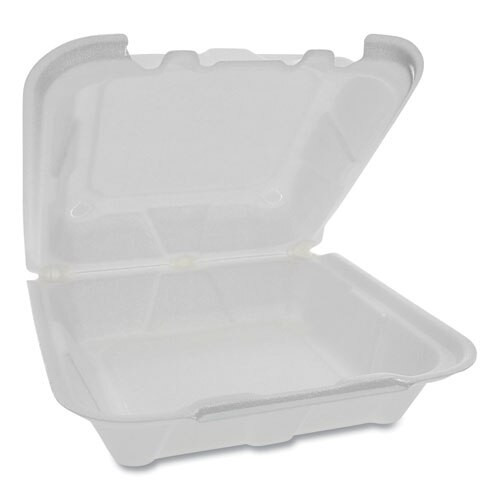 Foam Hinged Lid Containers, Dual Tab Lock, 8.42 X 8.15 X 3, 1-compartment, White, 150/carton Foam Hinged Lid Containers, Dual Tab Lock, 8.42 X 8.15 X 3, 1-compartment, White, 150/carton
