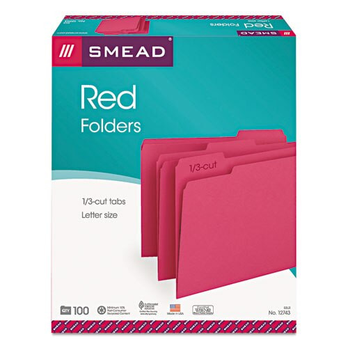 Colored File Folders, 1/3-cut Tabs, Letter Size, Red, 100/box Colored File Folders, 1/3-cut Tabs, Letter Size, Red, 100/box