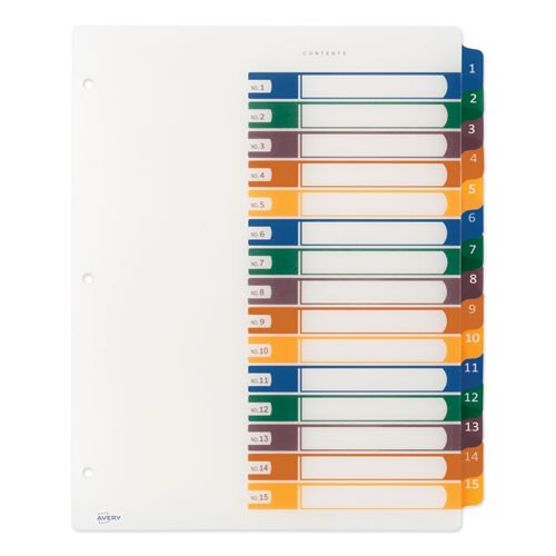 Customizable Table Of Contents Ready Index Dividers With Multicolor Tabs, 15-tab, 1 To 15, 11 X 8.5, Translucent, 1 Set Customizable Table Of Contents Ready Index Dividers With Multicolor Tabs, 15-tab, 1 To 15, 11 X 8.5, Translucent, 1 Set