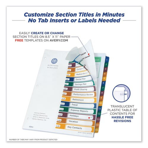 Customizable Table Of Contents Ready Index Dividers With Multicolor Tabs, 15-tab, 1 To 15, 11 X 8.5, Translucent, 1 Set Customizable Table Of Contents Ready Index Dividers With Multicolor Tabs, 15-tab, 1 To 15, 11 X 8.5, Translucent, 1 Set