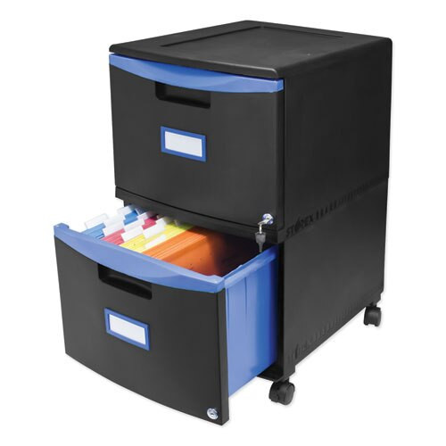 Two-drawer Mobile Filing Cabinet, 14.75w X 18.25d X 26h, Black/blue Two-drawer Mobile Filing Cabinet, 14.75w X 18.25d X 26h, Black/blue