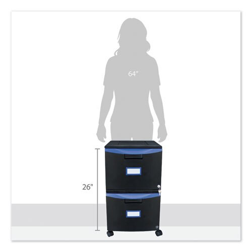 Two-drawer Mobile Filing Cabinet, 14.75w X 18.25d X 26h, Black/blue Two-drawer Mobile Filing Cabinet, 14.75w X 18.25d X 26h, Black/blue