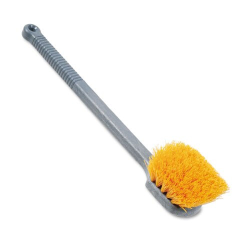 Long Handle Scrub, 8" Plastic Handle, Gray Handle W/yellow Bristles Long Handle Scrub, 8" Plastic Handle, Gray Handle W/yellow Bristles