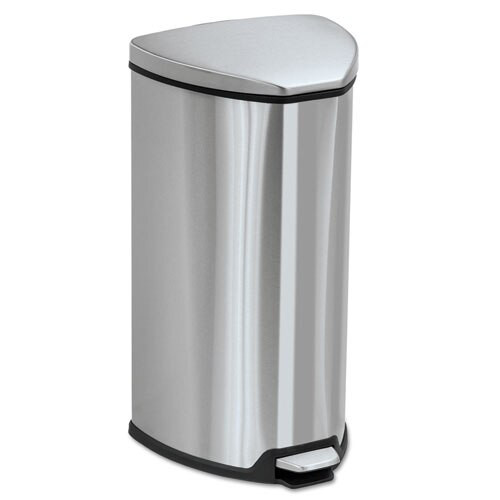 Step-on Waste Receptacle, Triangular, Stainless Steel, 7 Gal, Chrome/black Step-on Waste Receptacle, Triangular, Stainless Steel, 7 Gal, Chrome/black