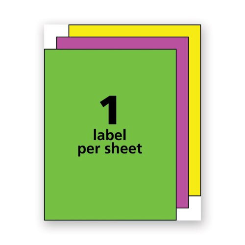 High-visibility Permanent Laser Id Labels, 8.5 X 11, Asst. Neon, 15/pack High-visibility Permanent Laser Id Labels, 8.5 X 11, Asst. Neon, 15/pack