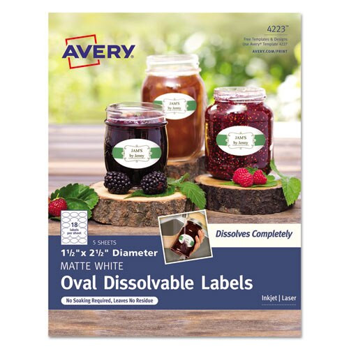 White Dissolvable Labels W/ Sure Feed, 1 1/2 X 2 1/2, Oval, White, 90/pk White Dissolvable Labels W/ Sure Feed, 1 1/2 X 2 1/2, Oval, White, 90/pk