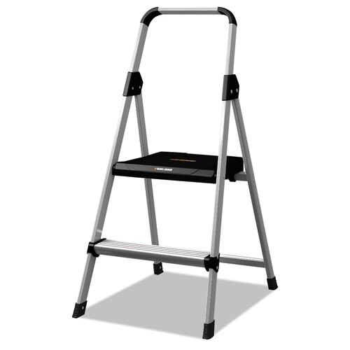 Aluminum Step Stool Ladder, 2-step, 225 Lb Capacity, 18.5w X 23.5 Spread X 38.5h, Silver Aluminum Step Stool Ladder, 2-step, 225 Lb Capacity, 18.5w X 23.5 Spread X 38.5h, Silver