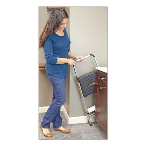 Aluminum Step Stool Ladder, 2-step, 225 Lb Capacity, 18.5w X 23.5 Spread X 38.5h, Silver Aluminum Step Stool Ladder, 2-step, 225 Lb Capacity, 18.5w X 23.5 Spread X 38.5h, Silver