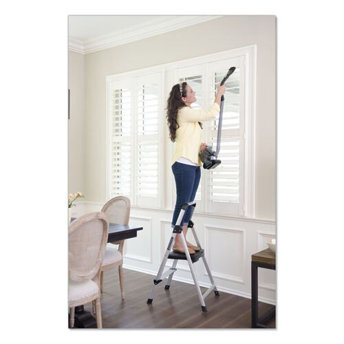 Aluminum Step Stool Ladder, 2-step, 225 Lb Capacity, 18.5w X 23.5 Spread X 38.5h, Silver Aluminum Step Stool Ladder, 2-step, 225 Lb Capacity, 18.5w X 23.5 Spread X 38.5h, Silver