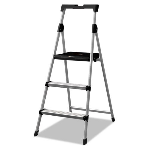 Aluminum Step Stool Ladder, 2-step, 225 Lb Capacity, 18.5w X 23.5 Spread X 38.5h, Silver Aluminum Step Stool Ladder, 2-step, 225 Lb Capacity, 18.5w X 23.5 Spread X 38.5h, Silver
