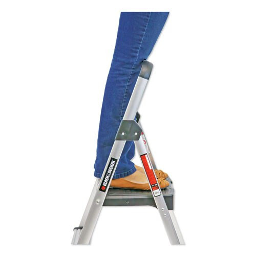 Aluminum Step Stool Ladder, 2-step, 225 Lb Capacity, 18.5w X 23.5 Spread X 38.5h, Silver Aluminum Step Stool Ladder, 2-step, 225 Lb Capacity, 18.5w X 23.5 Spread X 38.5h, Silver