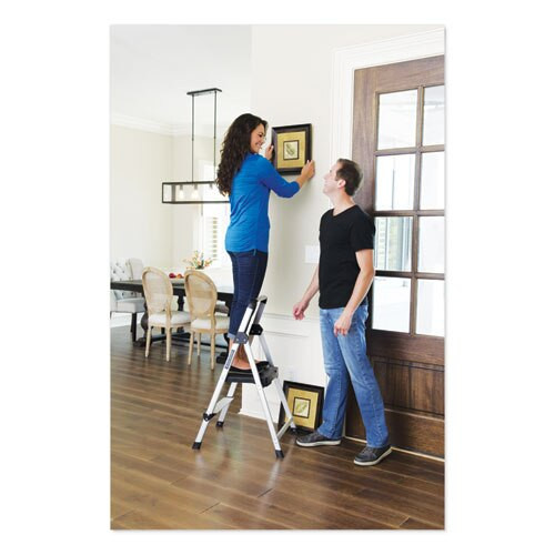 Aluminum Step Stool Ladder, 2-step, 225 Lb Capacity, 18.5w X 23.5 Spread X 38.5h, Silver Aluminum Step Stool Ladder, 2-step, 225 Lb Capacity, 18.5w X 23.5 Spread X 38.5h, Silver