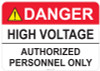 55-305 OSHA DANGER Sign: Danger High Voltage, Authorized Personnel Only -. Available in vinyl label, aluminum sign, and reflective options. OSHA compliant safety signage.