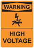 55-503 OSHA WARNING Sign: Warning High Voltage. Available in vinyl label, aluminum sign, and reflective options. OSHA compliant safety signage.