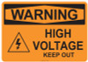 55-509 OSHA WARNING Sign: Warning High Voltage. Available in vinyl label, aluminum sign, and reflective options. OSHA compliant safety signage.