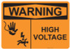 55-519 OSHA WARNING Sign: Warning High Voltage. Available in vinyl label, aluminum sign, and reflective options. OSHA compliant safety signage.