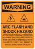 55-521 OSHA WARNING Sign: Warning Arc Flash and Shock Hazard. Available in vinyl label, aluminum sign, and reflective options. OSHA compliant safety signage.