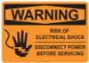 55-545 OSHA WARNING Sign: Warning Electrical Shock. Available in vinyl label, aluminum sign, and reflective options. OSHA compliant safety signage.