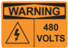 55-634 OSHA WARNING Sign: Warning 480 Volts. Available in vinyl label, aluminum sign, and reflective options. OSHA compliant safety signage.