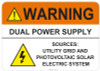 55-729 OSHA DANGER Sign: Warning Dual Power Supply. Available in vinyl label, aluminum sign, and reflective options. OSHA compliant safety signage.
