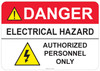 55-336 OSHA DANGER Sign: Danger Electrical Hazard. Available in vinyl label, aluminum sign, and reflective options. OSHA compliant safety signage.