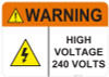 53-837 OSHA WARNING Sign: Warning High Voltage. Available in vinyl label, aluminum sign, and reflective options. OSHA compliant safety signage.