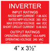 INVERTER INPUT RATINGS RATED MPP CURRENT ADC CUSTOM PLACARD