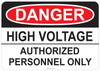 55-105 OSHA DANGER Sign: Danger High Voltage. Available in vinyl label, aluminum sign, and reflective options. OSHA compliant safety signage.