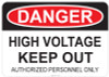 55-108 OSHA DANGER Sign: Danger High Voltage. Available in vinyl label, aluminum sign, and reflective options. OSHA compliant safety signage.