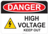 53-109 OSHA DANGER Sign: Danger High Voltage. Available in vinyl label, aluminum sign, and reflective options. OSHA compliant safety signage.